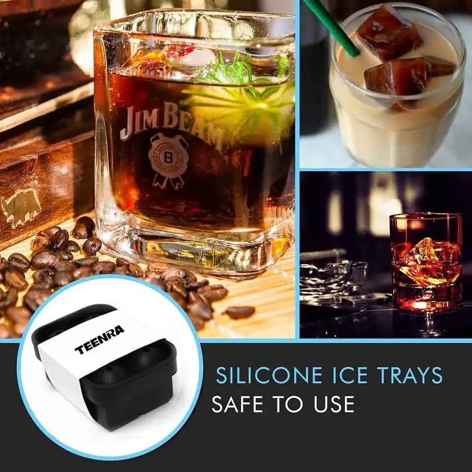 2PCS Frozen 6 Silicone Ice Ball 6 Square Ice Cube Trays Silicone Sphere Ice Mold Form Ball Maker Black TW-010 18