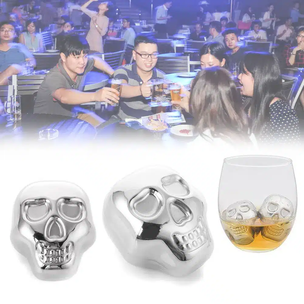 Stainless Steel Skull Ice Cube Cooling Beer Whisky Wine Cocktail Rock Cooler Stones Sipping Chillers Bar Tool 10