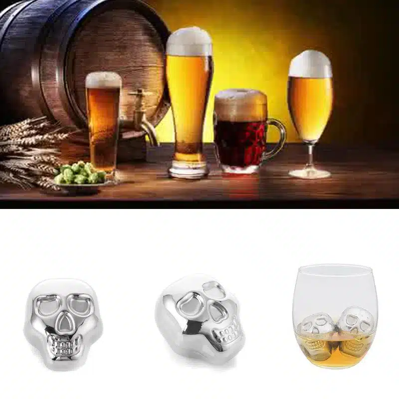 Stainless Steel Skull Ice Cube Cooling Beer Whisky Wine Cocktail Rock Cooler Stones Sipping Chillers Bar Tool 11