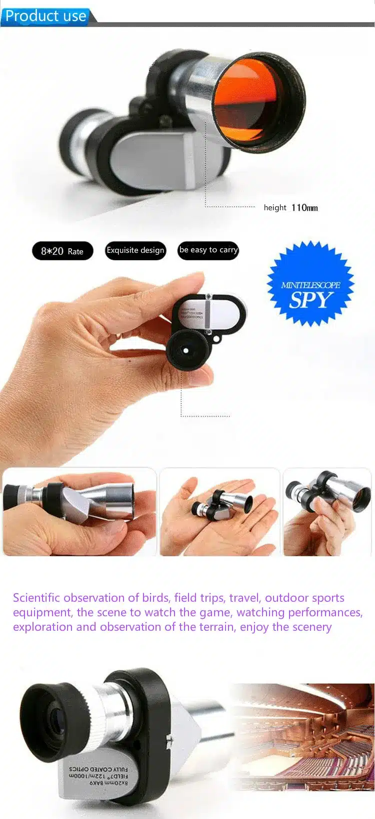 Single pass telescope 8 times spy mini portable HD telescope high outdoor small infrared night vision 1