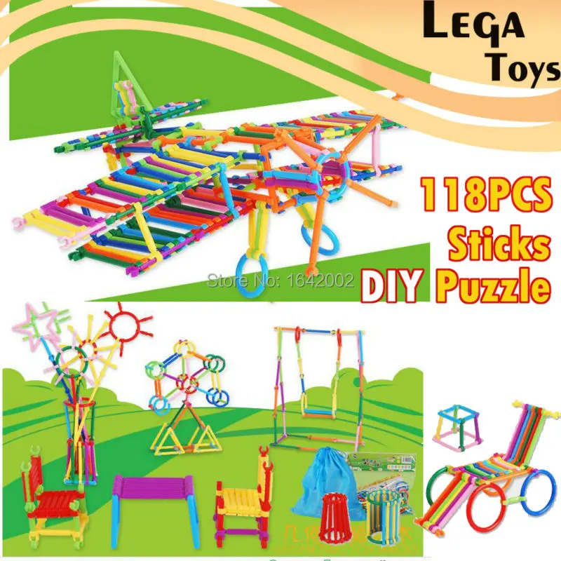 118PCS Sticks DIY Modle,Click and Stack Toy,Smart Different Shaped Rods Stick straw Building Blocks Bricks Assembling toys 9