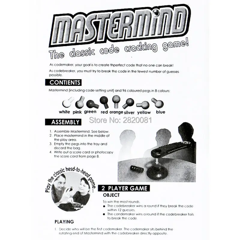 The classic code cracking puzzle game Mastermind toy set,family challenging&smart game for 5 players,rotating game unit 11