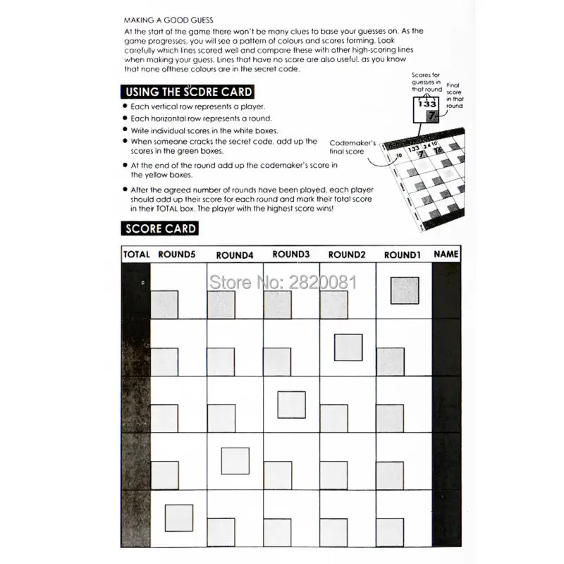 The classic code cracking puzzle game Mastermind toy set,family challenging&smart game for 5 players,rotating game unit 14