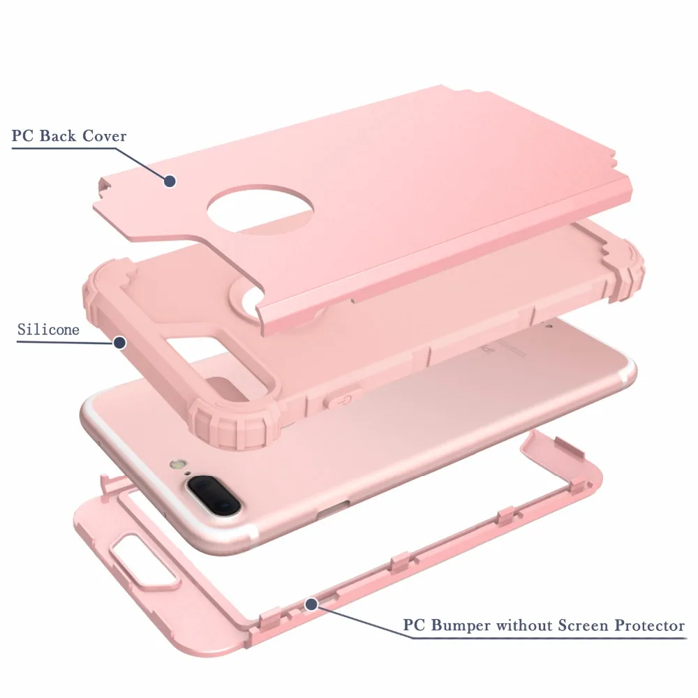 Shockproof Phone Cases for iPhone 6 6S 7 Plus,PC+TPU 3-Layers Hybrid Full-Body Protect Case for iPhone 7 Anti-Knock Phone Shell 11