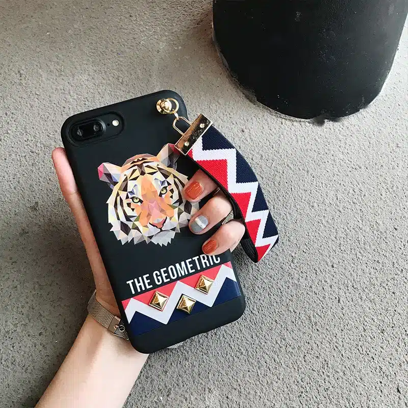 LUDI 3D Europe Animal Tiger & Rabbit Stud Rivet Wrist Strap Case for iPhone X Case for iPhone7 8 6 6S PLus Soft TPU Cover Lovers 25
