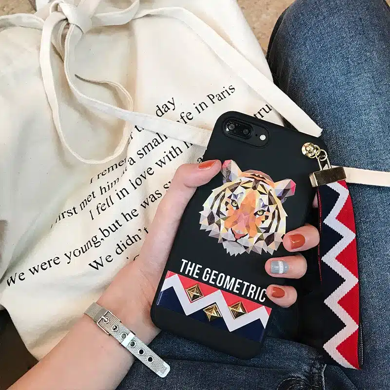 LUDI 3D Europe Animal Tiger & Rabbit Stud Rivet Wrist Strap Case for iPhone X Case for iPhone7 8 6 6S PLus Soft TPU Cover Lovers 26