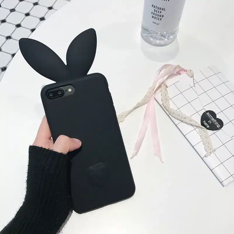 LUDI 3D Cute Rabbit Ear Case For iPhone X 8 7 plus Soft Silicon For iPhone 6 6s 6/6splus 5 5S SE Cute Pink & Black Girl Cover 13