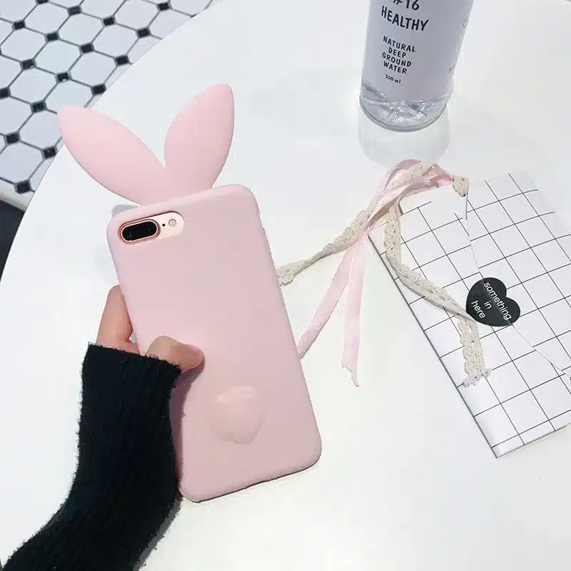 LUDI 3D Cute Rabbit Ear Case For iPhone X 8 7 plus Soft Silicon For iPhone 6 6s 6/6splus 5 5S SE Cute Pink & Black Girl Cover 14