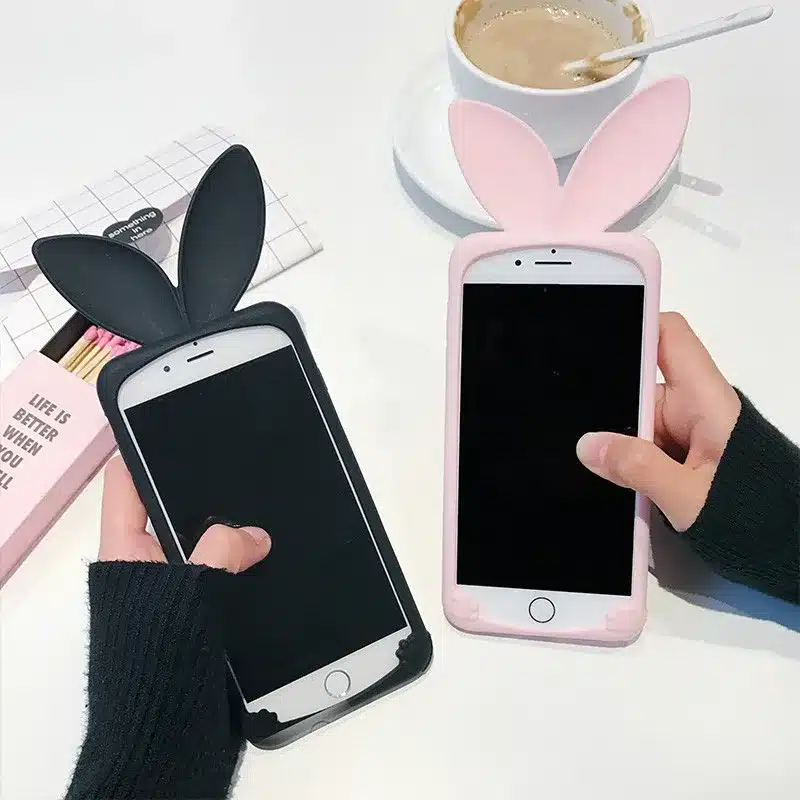 LUDI 3D Cute Rabbit Ear Case For iPhone X 8 7 plus Soft Silicon For iPhone 6 6s 6/6splus 5 5S SE Cute Pink & Black Girl Cover 16