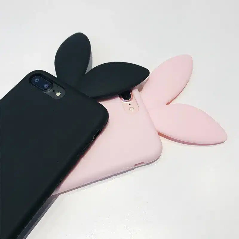 LUDI 3D Cute Rabbit Ear Case For iPhone X 8 7 plus Soft Silicon For iPhone 6 6s 6/6splus 5 5S SE Cute Pink & Black Girl Cover 17