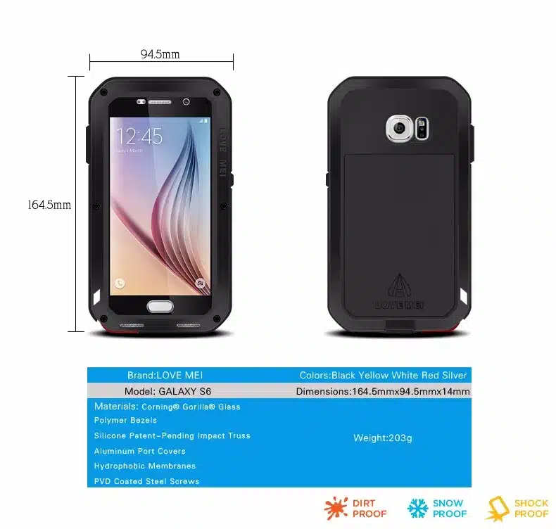LOVE MEI Life Water resistant Metal Case for SAMSUNG Galaxy S3 S4 S5 S6 S7 Edge Plus S8 Plus Note 3 5 4 7 Edge A3 A5 A7 A9 Alpha 54