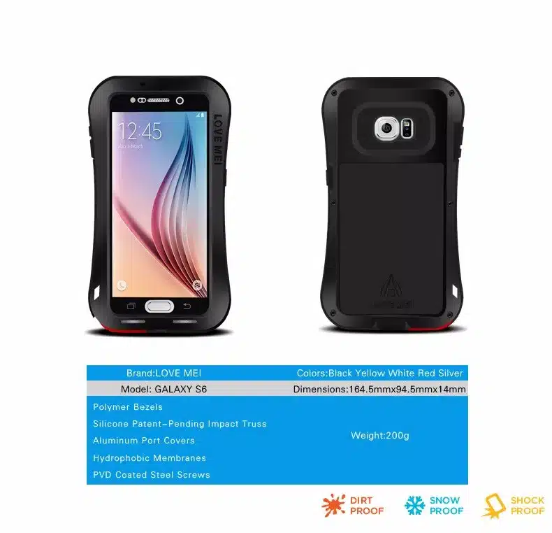 LOVE MEI Life Water resistant Metal Case for SAMSUNG Galaxy S3 S4 S5 S6 S7 Edge Plus S8 Plus Note 3 5 4 7 Edge A3 A5 A7 A9 Alpha 57