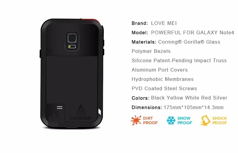 LOVE MEI Life Water resistant Metal Case for SAMSUNG Galaxy S3 S4 S5 S6 S7 Edge Plus S8 Plus Note 3 5 4 7 Edge A3 A5 A7 A9 Alpha 82