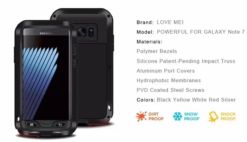 LOVE MEI Life Water resistant Metal Case for SAMSUNG Galaxy S3 S4 S5 S6 S7 Edge Plus S8 Plus Note 3 5 4 7 Edge A3 A5 A7 A9 Alpha 100