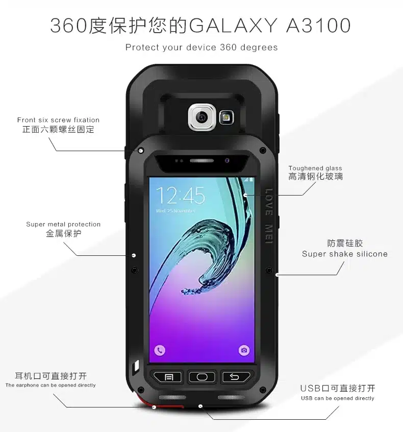 LOVE MEI Life Water resistant Metal Case for SAMSUNG Galaxy S3 S4 S5 S6 S7 Edge Plus S8 Plus Note 3 5 4 7 Edge A3 A5 A7 A9 Alpha 104