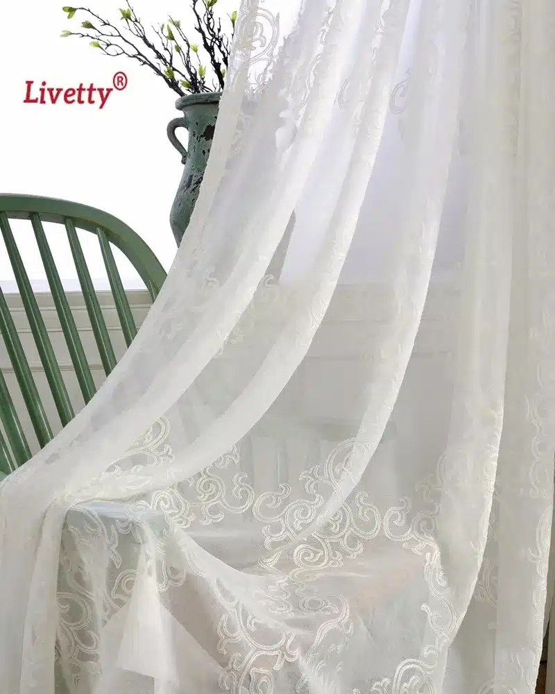 Solid White Tulle Curtains For Living Room Embroidered Damask Drapes For Bedroom Window Veil Sheer Voile Liner European Panel 12