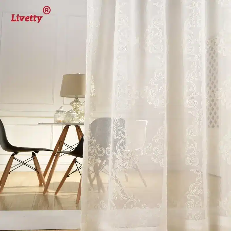 Solid White Tulle Curtains For Living Room Embroidered Damask Drapes For Bedroom Window Veil Sheer Voile Liner European Panel 13