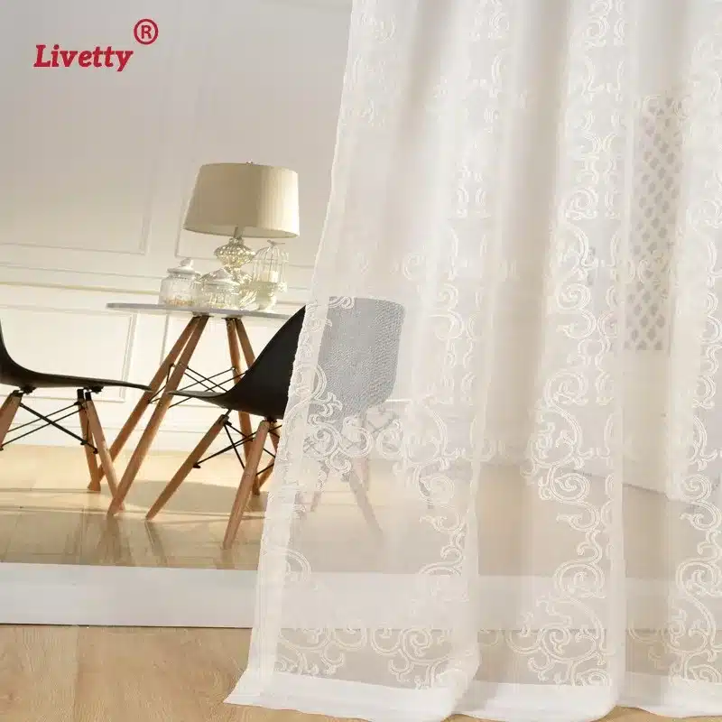 Solid White Tulle Curtains For Living Room Embroidered Damask Drapes For Bedroom Window Veil Sheer Voile Liner European Panel 17