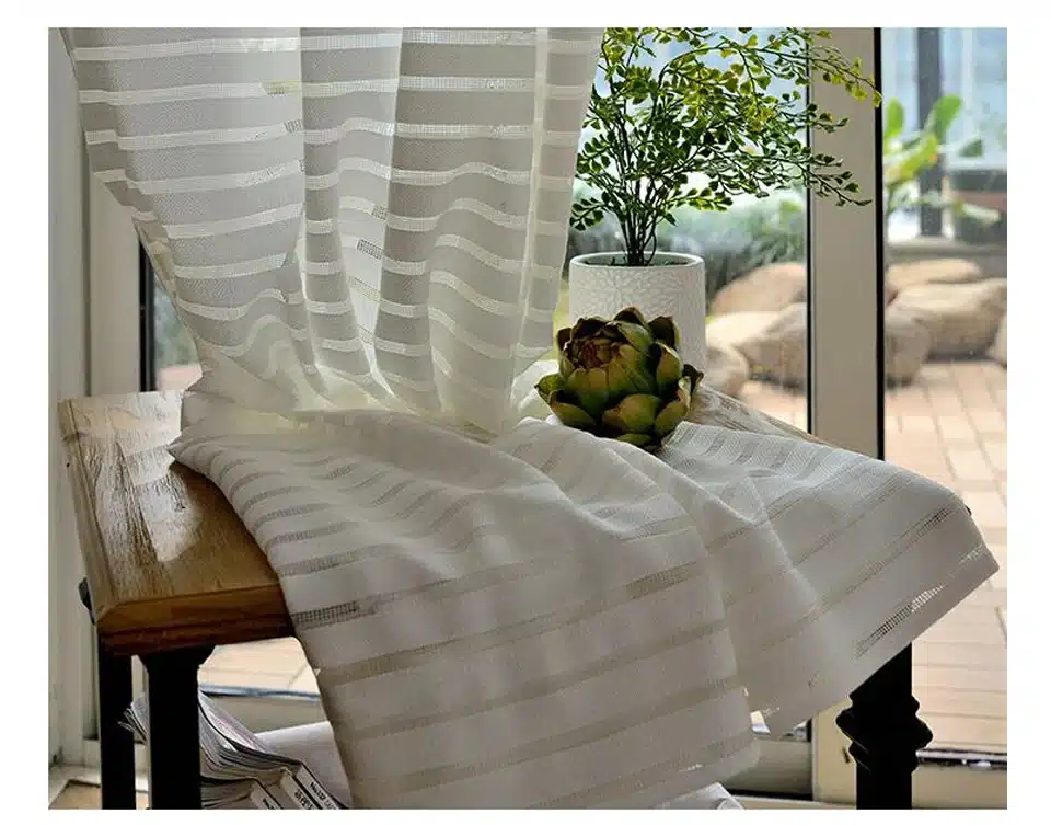 Sunny Solid Stripe Voile Window Sheer Curtains for Livingroom Bedroom GIGIZAZA Tulle Drape Stripe Process White Color 14