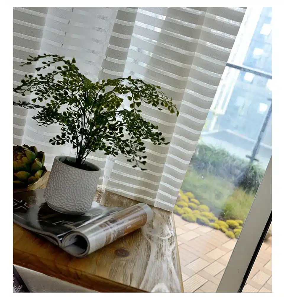 Sunny Solid Stripe Voile Window Sheer Curtains for Livingroom Bedroom GIGIZAZA Tulle Drape Stripe Process White Color 19