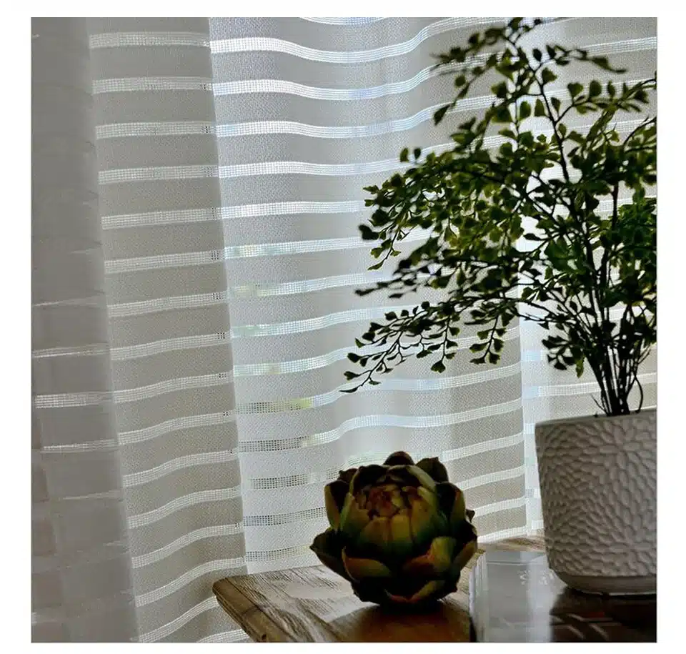 Sunny Solid Stripe Voile Window Sheer Curtains for Livingroom Bedroom GIGIZAZA Tulle Drape Stripe Process White Color 22
