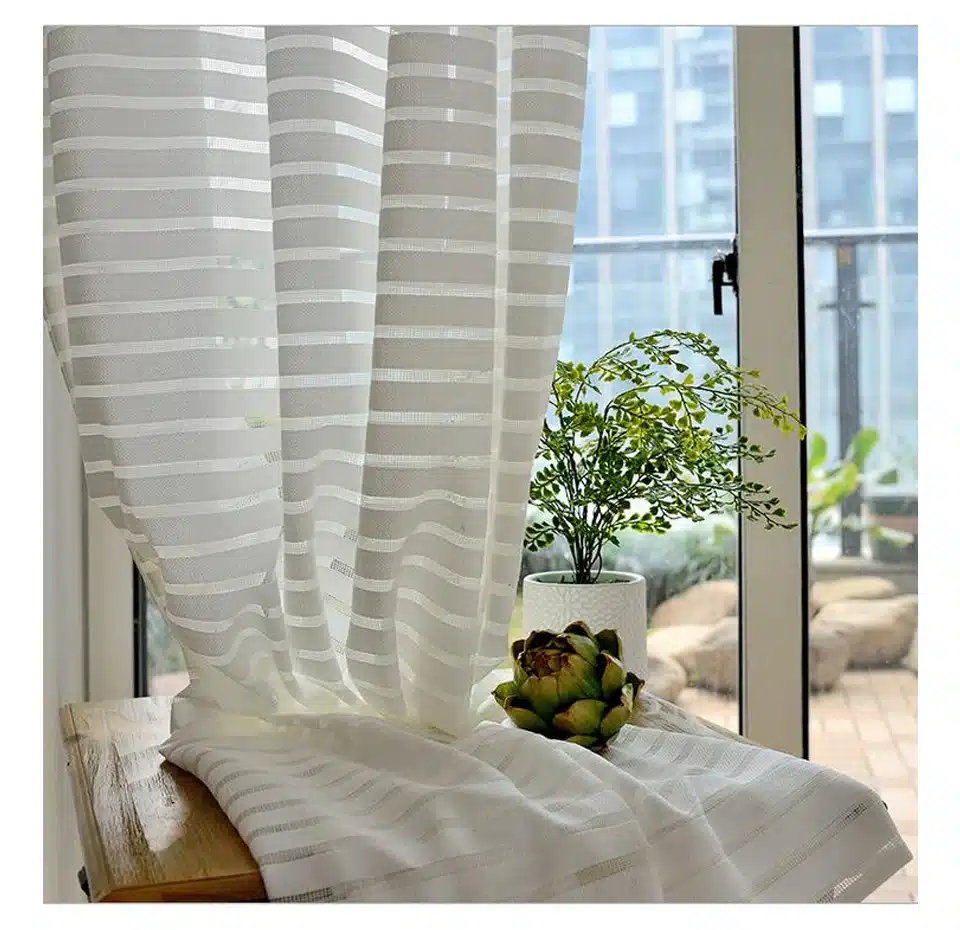 Sunny Solid Stripe Voile Window Sheer Curtains for Livingroom Bedroom GIGIZAZA Tulle Drape Stripe Process White Color 24