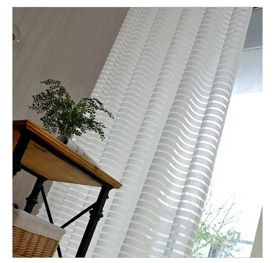 Sunny Solid Stripe Voile Window Sheer Curtains for Livingroom Bedroom GIGIZAZA Tulle Drape Stripe Process White Color 26