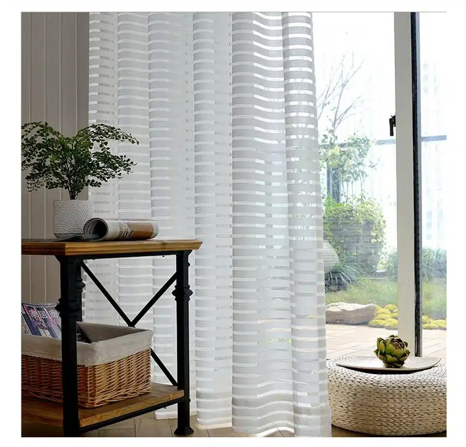 Sunny Solid Stripe Voile Window Sheer Curtains for Livingroom Bedroom GIGIZAZA Tulle Drape Stripe Process White Color 27
