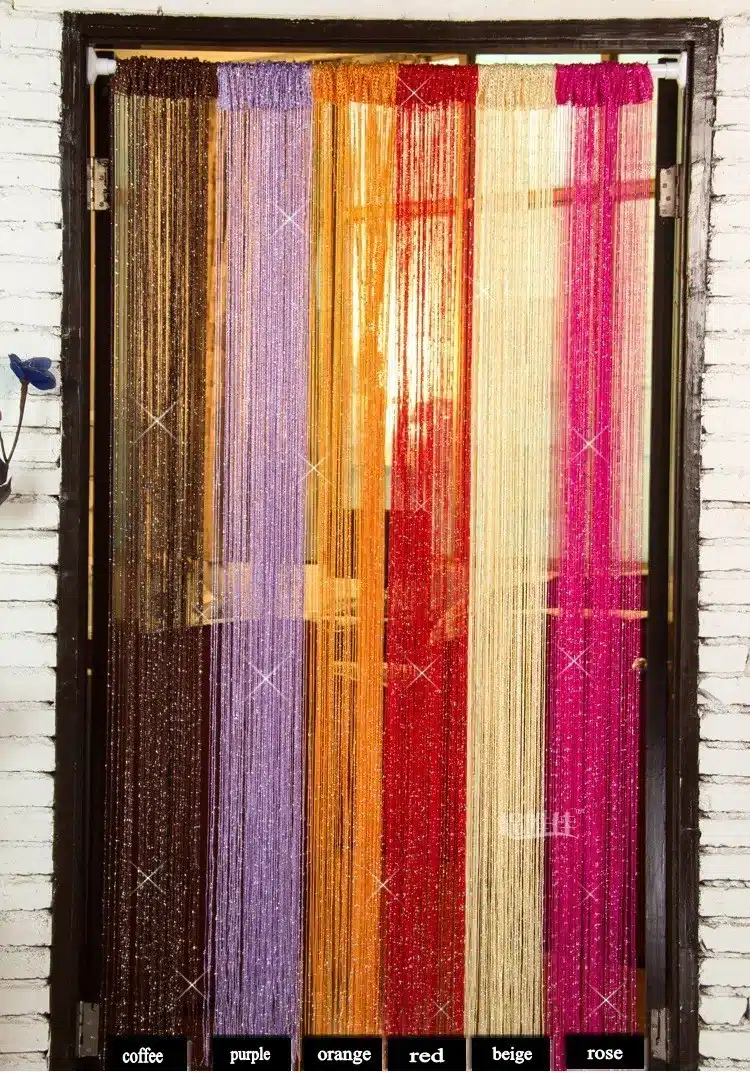 Decorative silver string curtain 200*100cm/300*300cm door window tassel curtain valance room divider wedding diy home decor 6
