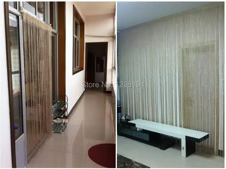 Decorative silver string curtain 200*100cm/300*300cm door window tassel curtain valance room divider wedding diy home decor 8