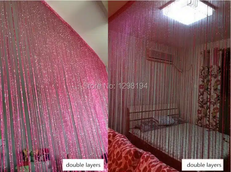 Decorative silver string curtain 200*100cm/300*300cm door window tassel curtain valance room divider wedding diy home decor 9