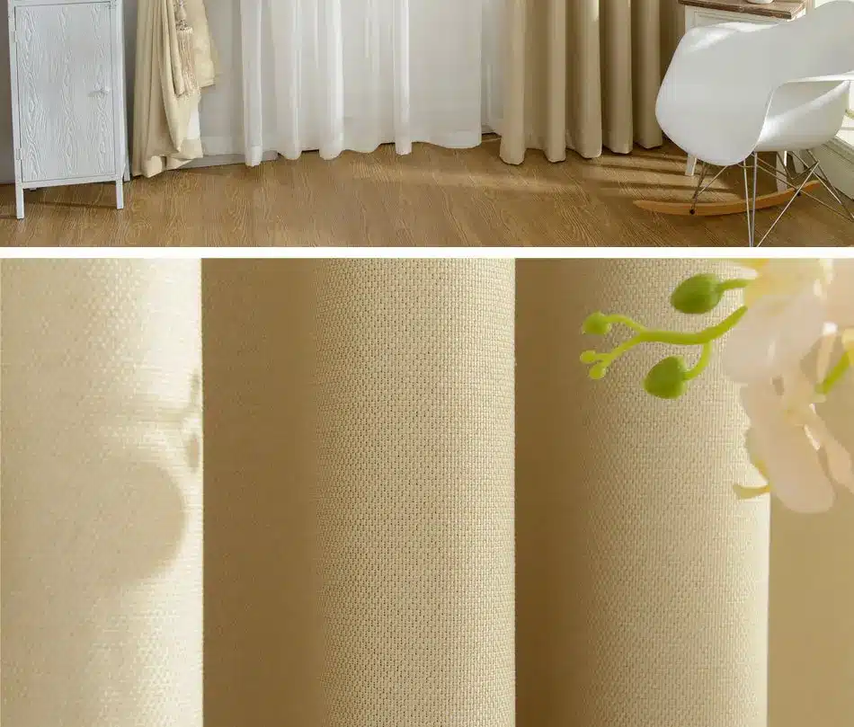DSinterior 70%-85% shading modern style solid color faux plain linen Blackout curtain for living room window custom made 11