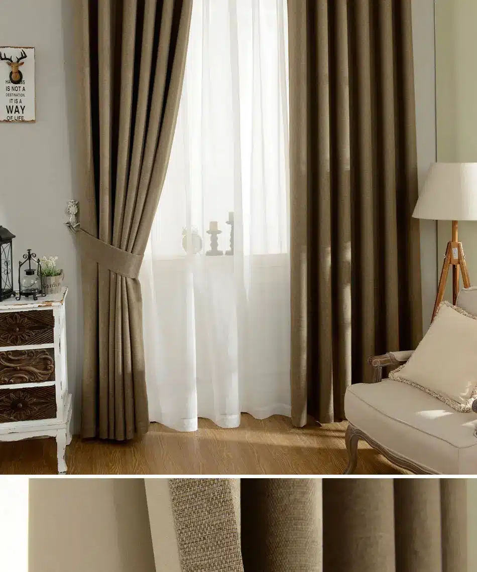 DSinterior 70%-85% shading modern style solid color faux plain linen Blackout curtain for living room window custom made 18