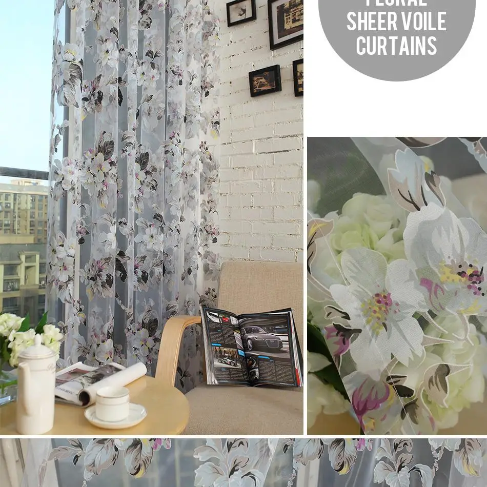 Top Finel 2016 Organza Window Tulle Curtains for Living Room Bedroom Kitchen Sheer Curtains Cheap Yarn Curtain Floral Ready Made 2