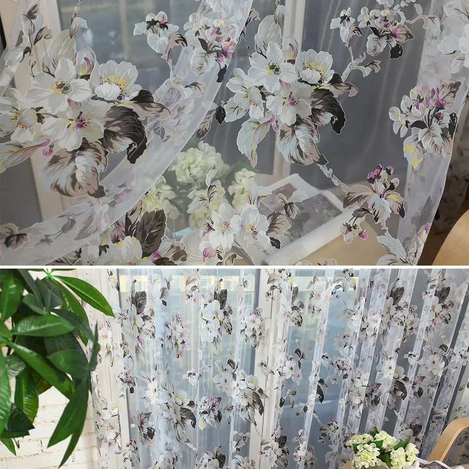 Top Finel 2016 Organza Window Tulle Curtains for Living Room Bedroom Kitchen Sheer Curtains Cheap Yarn Curtain Floral Ready Made 3