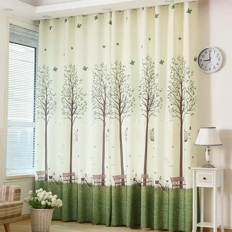 Green Tree Printed Blackout Window Door Curtains for Living Room Bedroom Kids Baby Room Kitchen Home Decorative Curtains Drapes 2