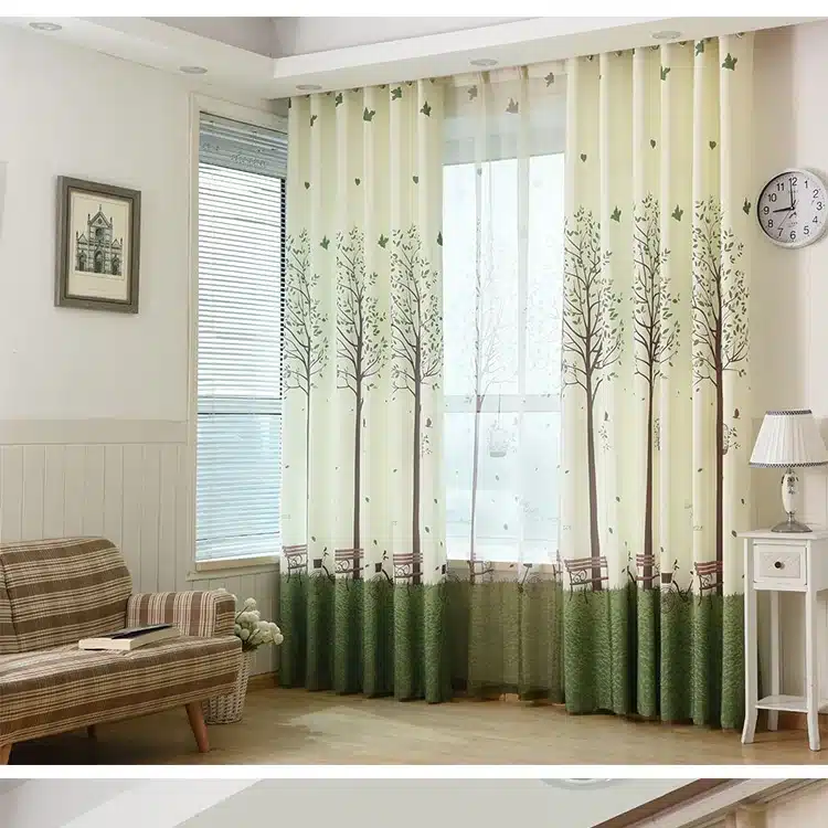Green Tree Printed Blackout Window Door Curtains for Living Room Bedroom Kids Baby Room Kitchen Home Decorative Curtains Drapes 3