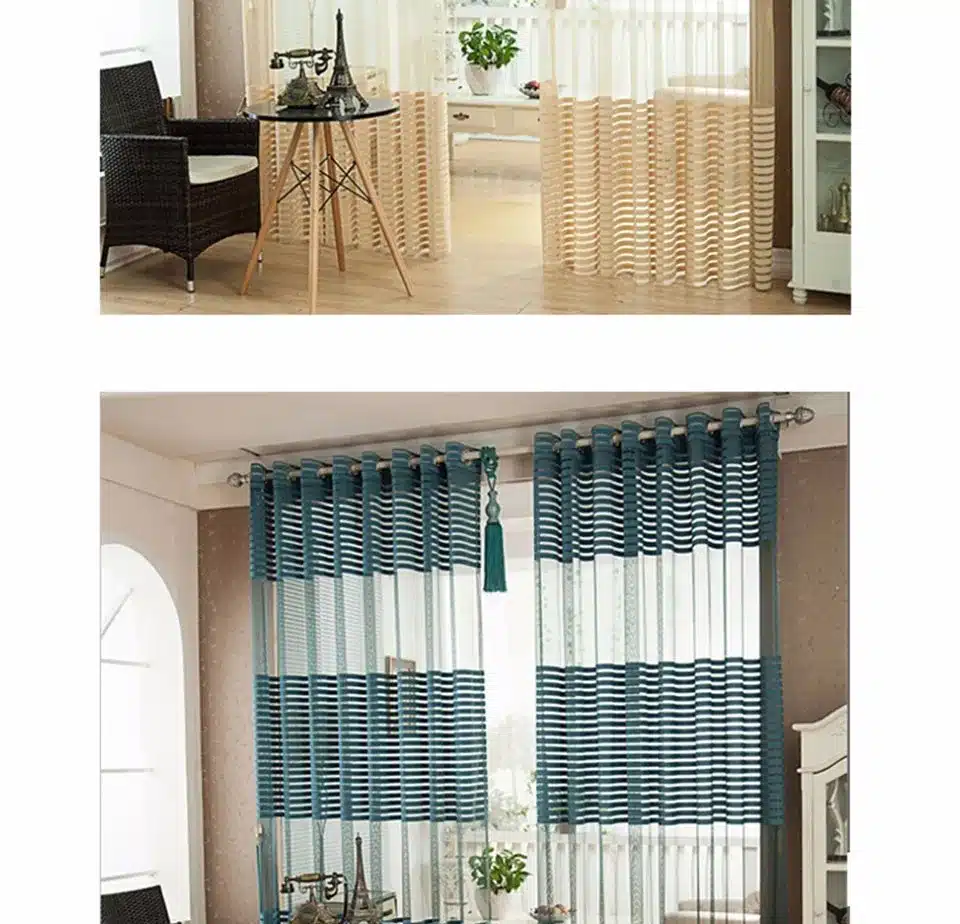 Solid Striped Tulle Curtains For Living Room Bedroom Modern Blue Kitchen Door Sheer Curtains Vole Window Curtains Home Drapes 20