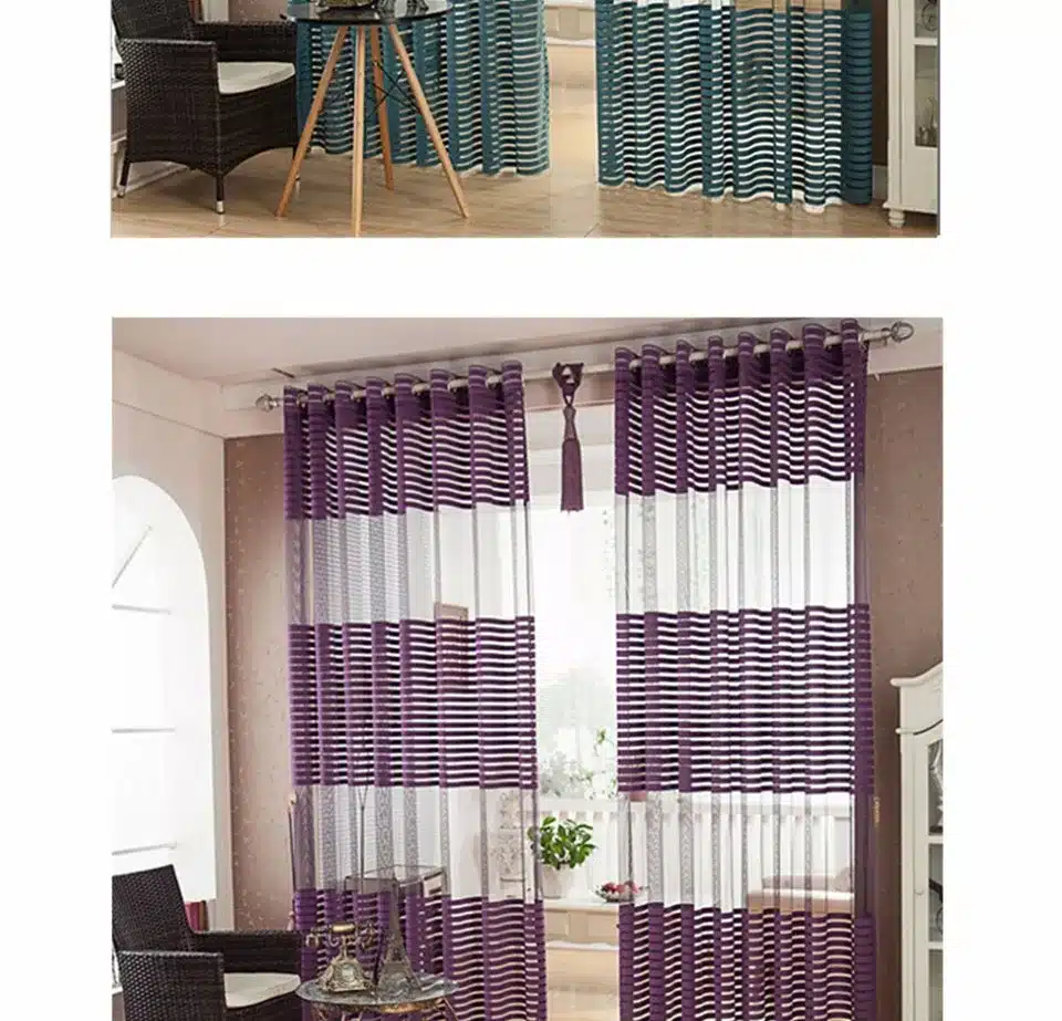 Solid Striped Tulle Curtains For Living Room Bedroom Modern Blue Kitchen Door Sheer Curtains Vole Window Curtains Home Drapes 21