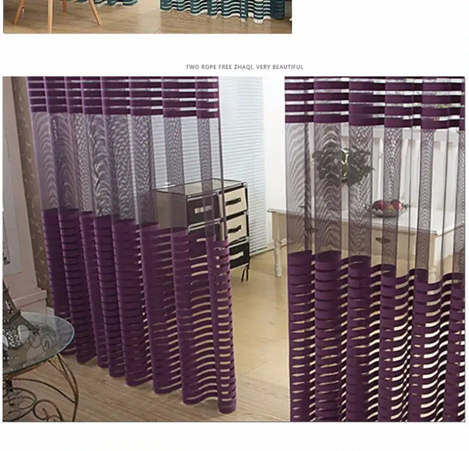 Solid Striped Tulle Curtains For Living Room Bedroom Modern Blue Kitchen Door Sheer Curtains Vole Window Curtains Home Drapes 23