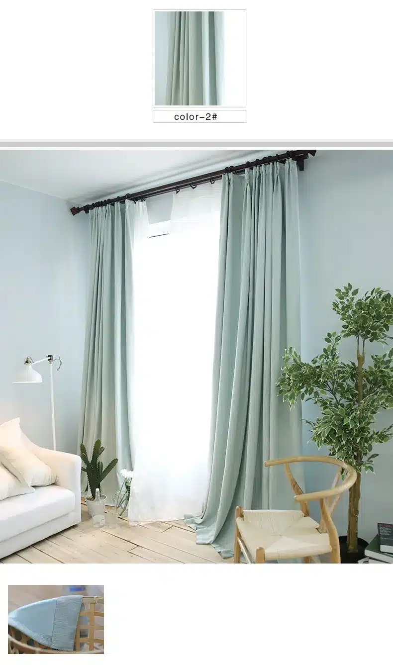 American Solid Color Thick Faux Linen Blackout Curtains for Living Room Colorful Bedroom Curtains Luxury Curtains for Children 6