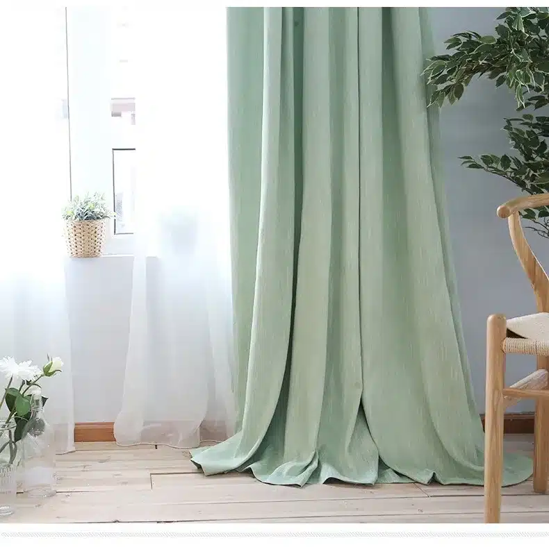 American Solid Color Thick Faux Linen Blackout Curtains for Living Room Colorful Bedroom Curtains Luxury Curtains for Children 24