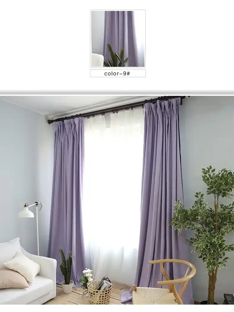 American Solid Color Thick Faux Linen Blackout Curtains for Living Room Colorful Bedroom Curtains Luxury Curtains for Children 25