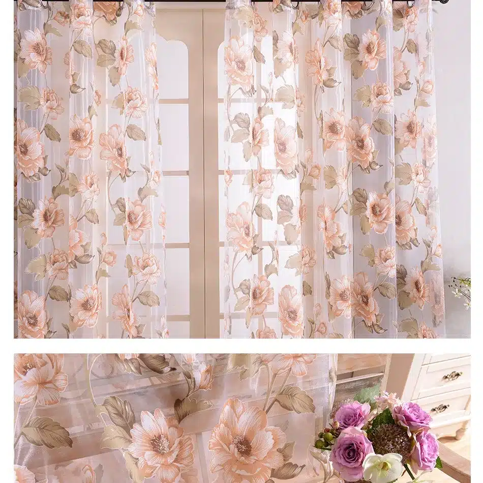 Top Finel New Brand Tulle for Windows Sheer Curtains for Kitchen Living room Bedroom Print Sheer Voile Curtains Brown Pink 14