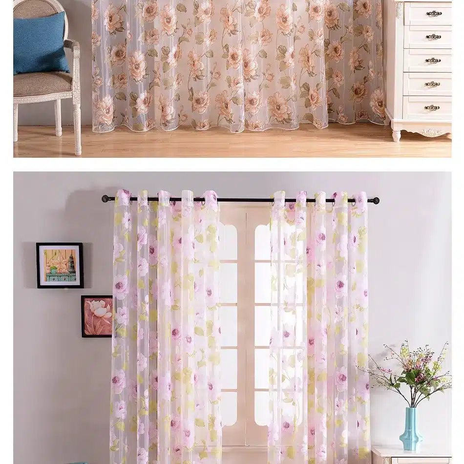 Top Finel New Brand Tulle for Windows Sheer Curtains for Kitchen Living room Bedroom Print Sheer Voile Curtains Brown Pink 16
