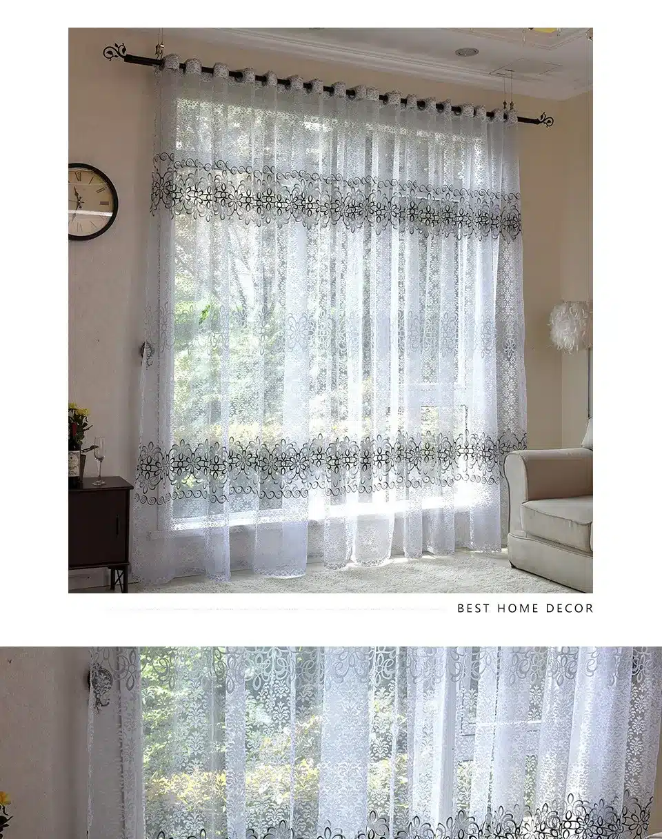 BHD floral sheer tulle window curtains for living room the bedroom modern tulle curtains for window curtain fabric blinds drapes 21