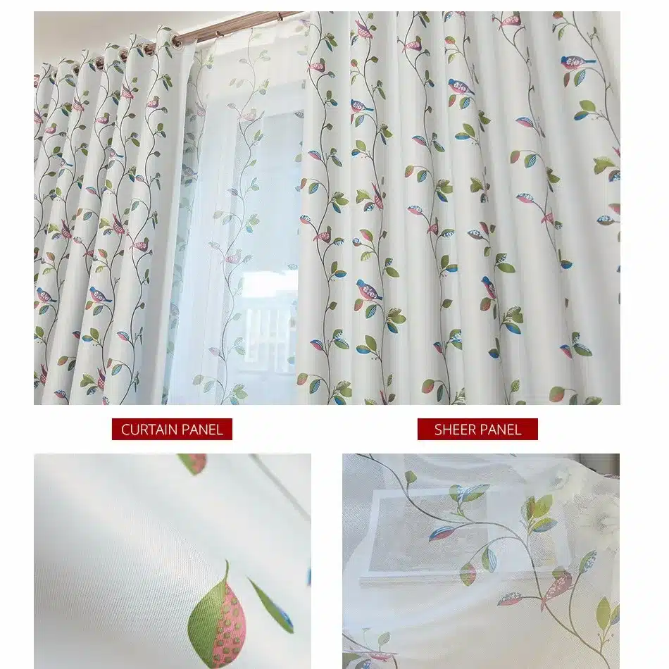 Birds and Leaves Blackout Curtains for Living Room Bedroom Home Decor Kids Child Room Window Curtains Panel Curtain Drapes Cheap 4