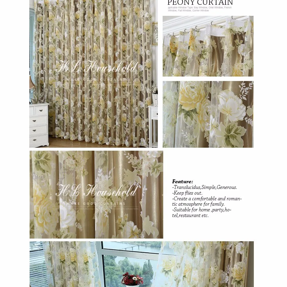 Top Finel HOT Modern Rose Floral Tulle for Window Curtain Sheer Curtains for Living Room the Bedroom Window Screening Panel 13