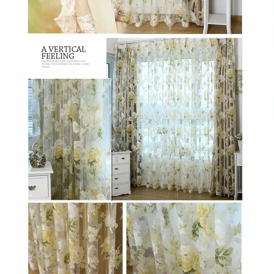 Top Finel HOT Modern Rose Floral Tulle for Window Curtain Sheer Curtains for Living Room the Bedroom Window Screening Panel 15