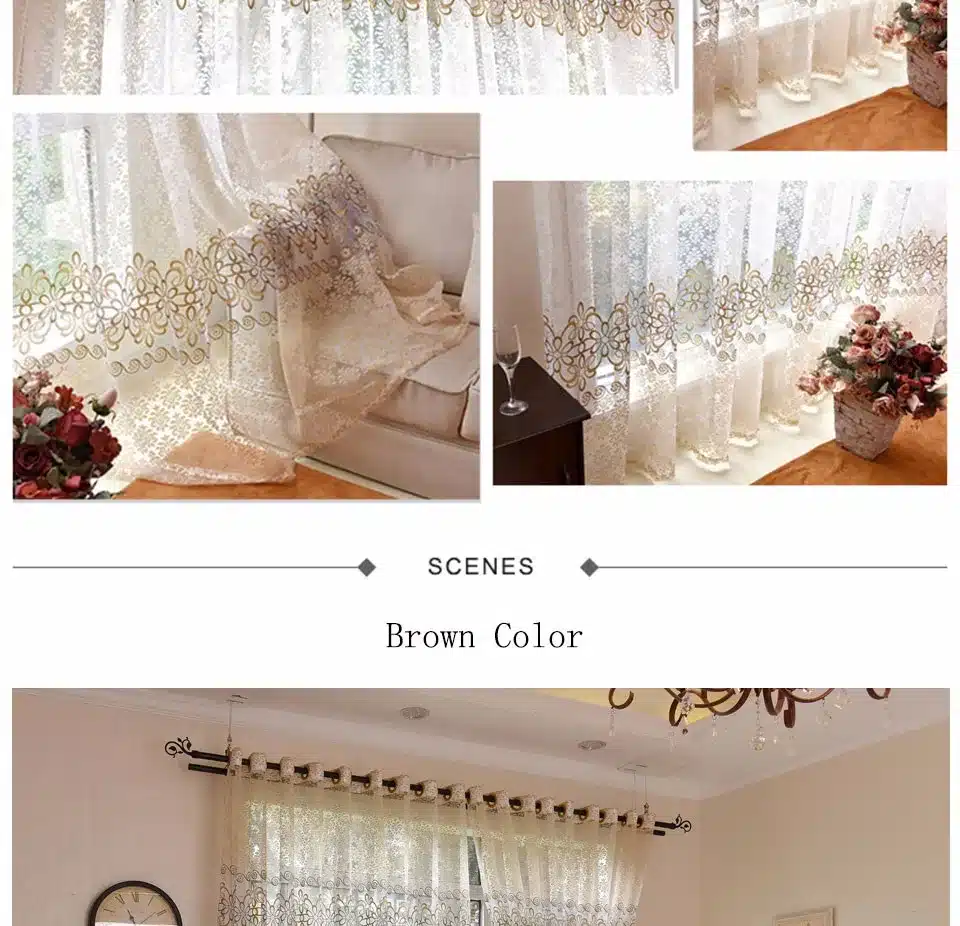 Modern Flora Tulle Curtains For Living Room Bedroom Blue Voile Sheer Curtains For Window Kitchen Door Curtain Fbric Drapes 18